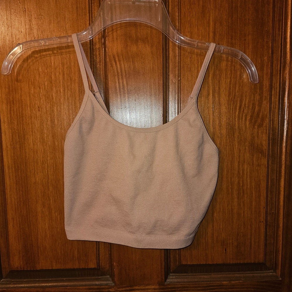 Bozzolo Ribbed Seamless Crop Cami Top Adjustable Straps Nude SM ST61190